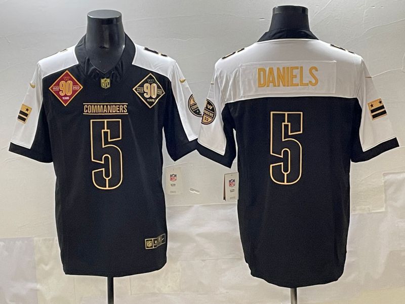 Men 2025 Washington Commanders #5 Daniels Black three generations Nike Limited NFL Jersey style 5
